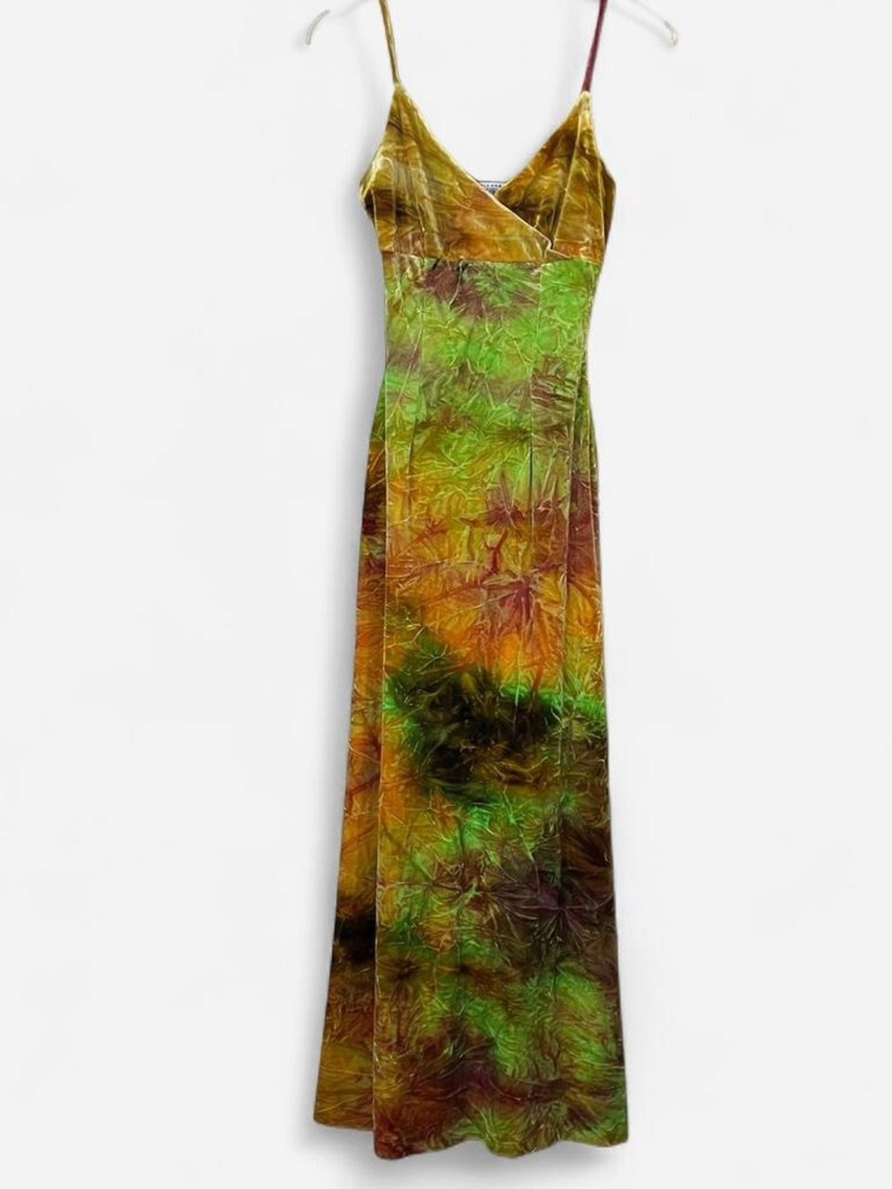 Alexia Admor Green and Gold Tie-Dye Velvet Maxi Slip Dress